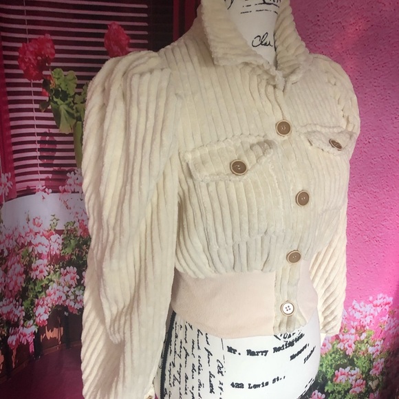 Corduroy jacket sweater bomber pocket ivory cream button womens - Picture 11 of 11